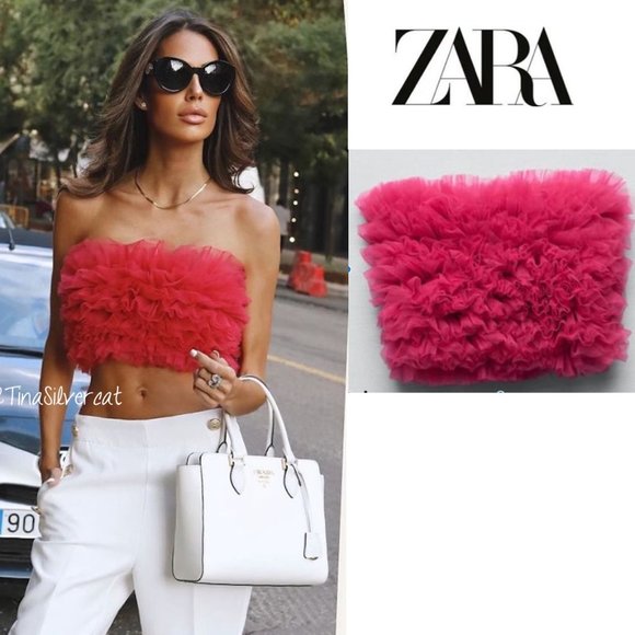 BLOGGER'S FAVE! Zara Knit Strapless Tulle Top Fuchsia - Picture 3 of 14